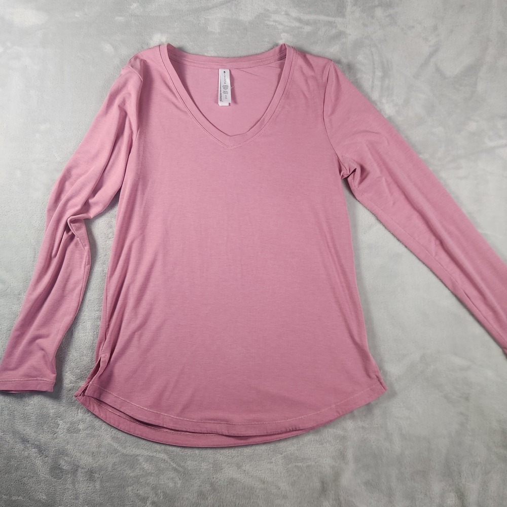ATHLETA Essential V Neck Long Sleeve Size S Soft Jersey Pink Athleisure Sports